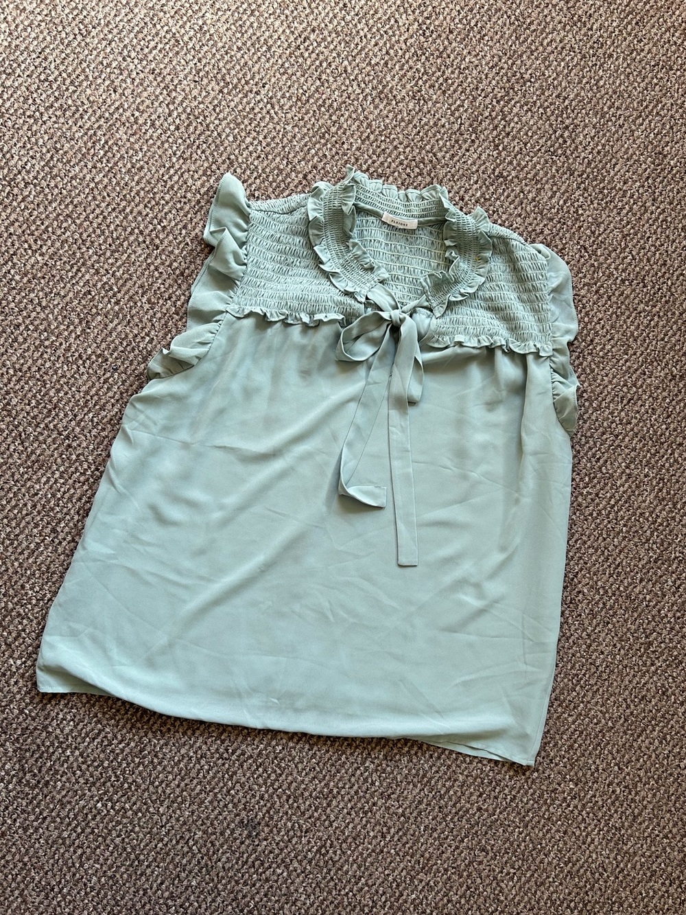 Sage Green Smocked Ruffle Tie-Front tops